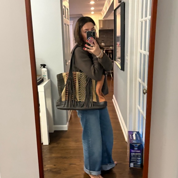 Zara Ethnic Woven And leather Fringe Tote Bag - Picture 6 of 12